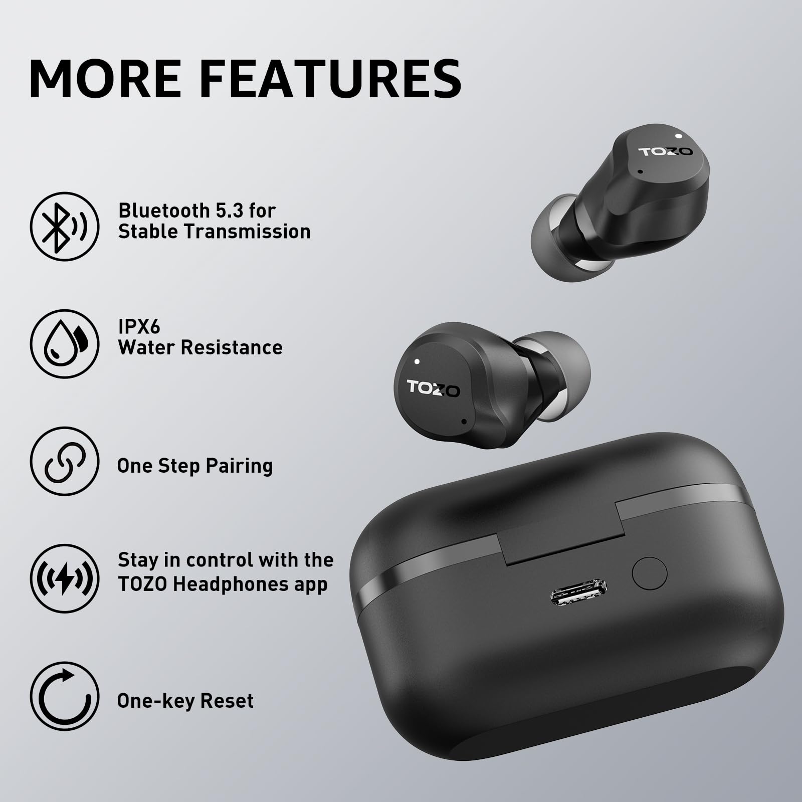 TOZO Hybrid Active Noise Cancelling Wireless Earbuds, 6 Mics ENC Clear Call, IPX8 Waterproof, in Ear Bluetooth 5.3 Headphones Stereo Bass Heasets 59H Playtime with LED Display 32 EQs via APP