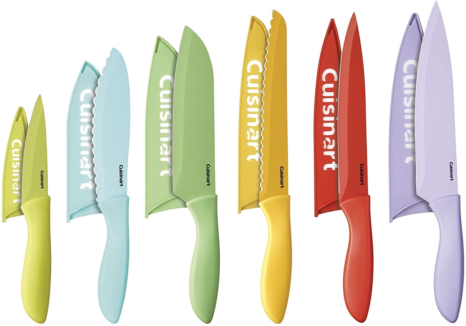 Cuisinart 12-Piece Kitchen Knife Set, Advantage Color Collection with Blade Guards, Multicolored, C55-12PCER1