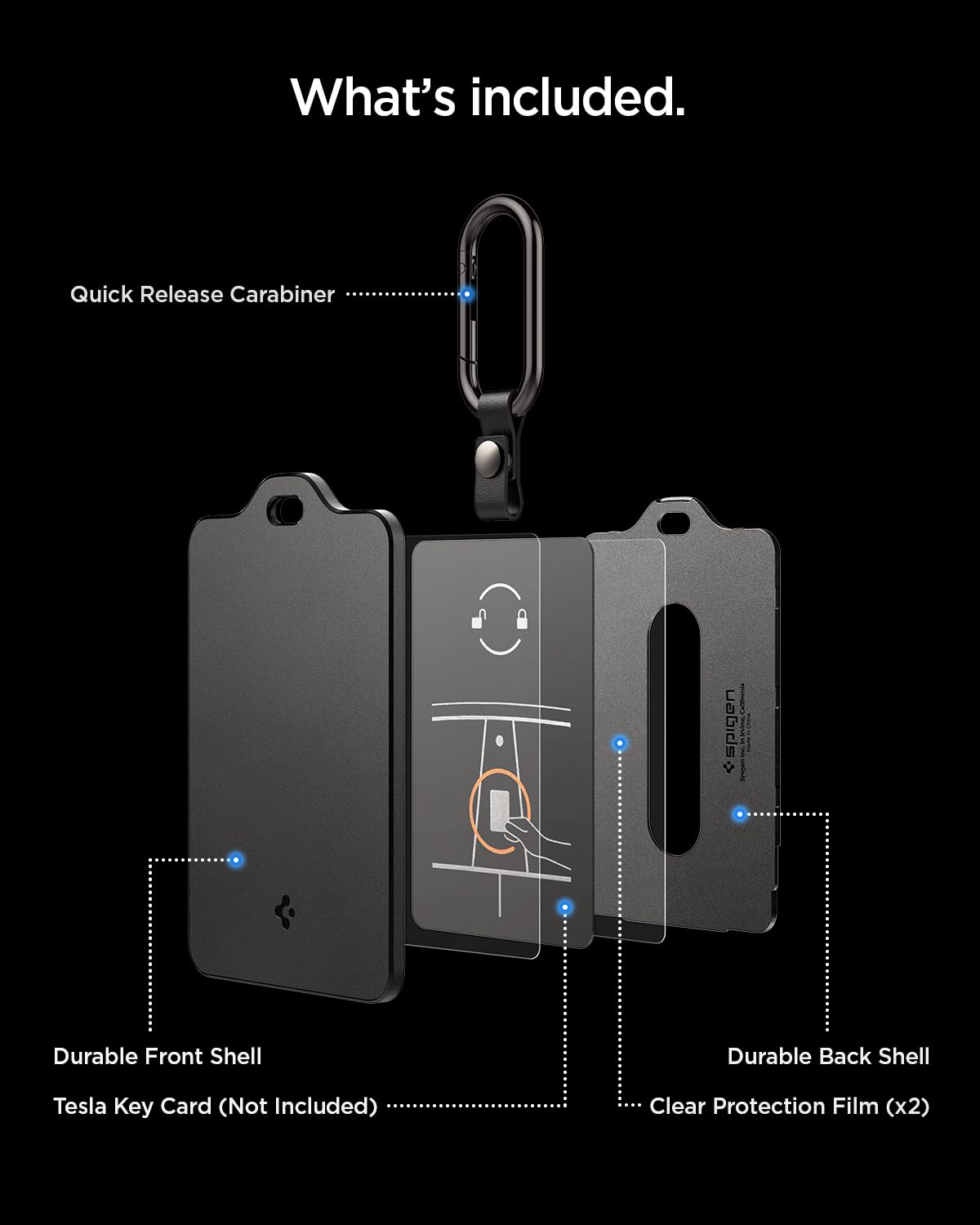 Spigen Key Card Holder for Tesla | Tesla Model Y/S/3/X Accessories | Scratch-Resistant | 2 Pack [2 Card Holders + 2 Carabiners + 4 Protective Films]