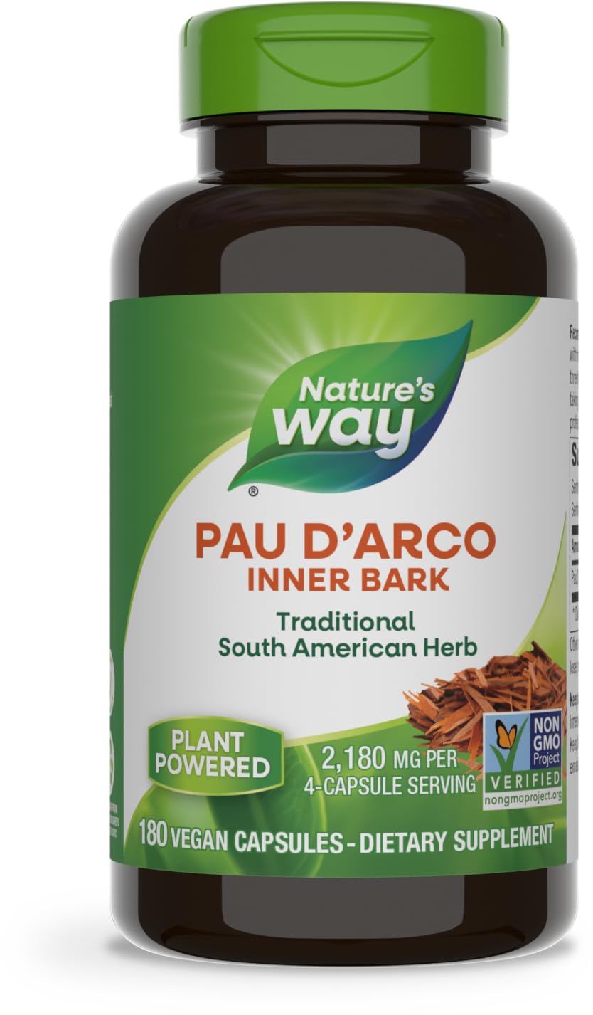 Nature's Way Pau d'Arco Inner Bark, Traditional South American Herb, 2,180 mg per 4-Capsule Serving, Non-GMO Project Verified, 180 Capsules (Packaging May Vary)