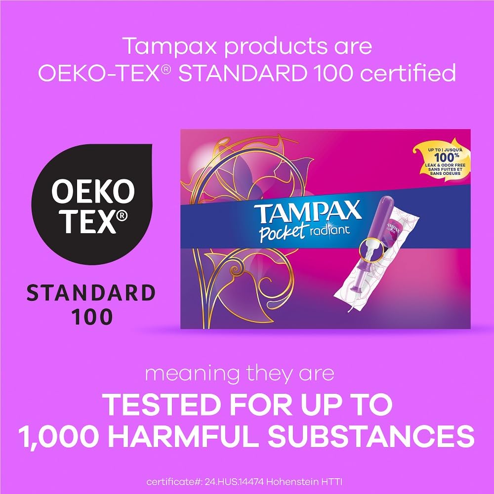 Tampax Pocket Radiant Compact Tampons Duo Pack, Regular/Super Absorbency with BPA-Free Plastic Applicator and LeakGuard Braid, Unscented, 28 Count x 3 Packs (84 Count Total)