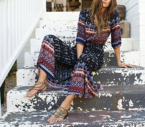 R.Vivimos Women's Summer Boho Button Up V Neck Floral Print Roll Up Causal Split Beach Midi Dresses (Small, Black)