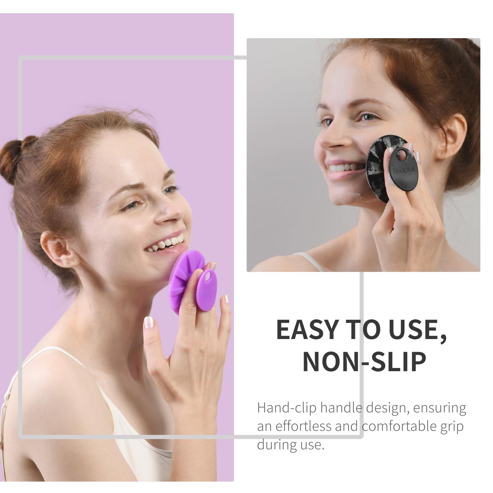 BEAUTAIL Silicone Face Scrubber 2 Pack, Manual Facial Cleansing Brush, Gentle Face Exfoliator for Sensitive Skin, Skin Care Exfoliating Face Brush for Men and Women, Black+Purple