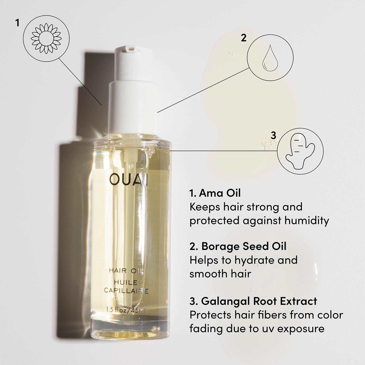 OUAI Hair Oil - Hair Heat Protectant Oil for Frizz Control - Adds Hair Shine and Smooths Split Ends - Color Safe Formula - Paraben, Phthalate and Sulfate Free (0.45 oz)