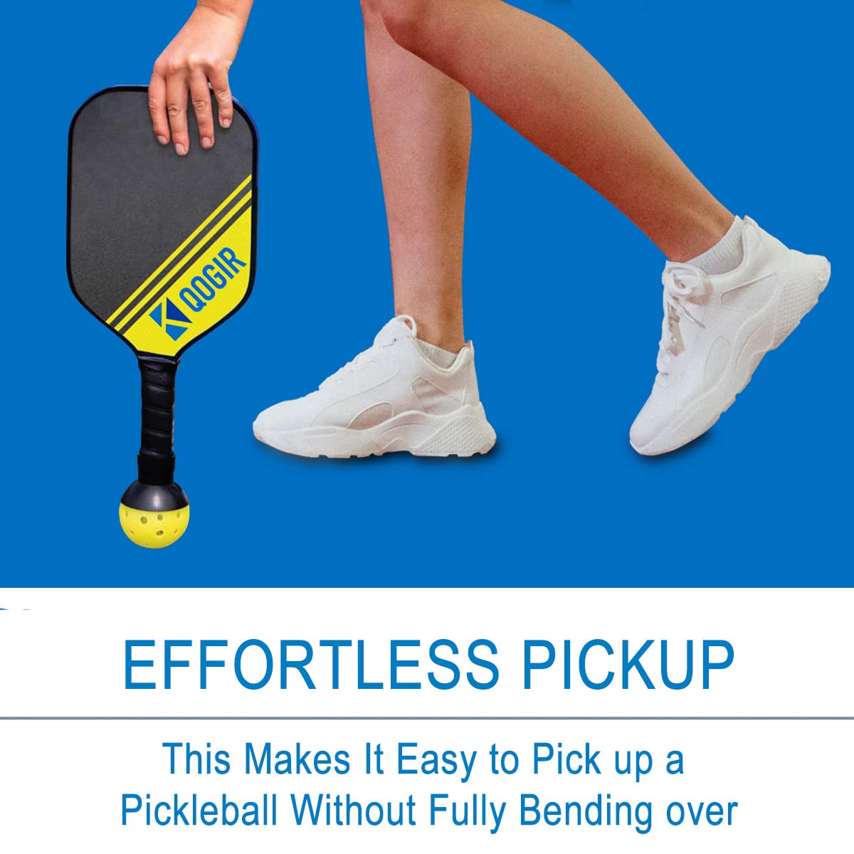 QOGIR Pickleball Ball Retriever: Easy Pickleball Ball Accessory to Pick Up Pickleball Balls without Bending Over, Attaches to Pickleball Paddle Bottom, Fits Any Pickleball Paddles, Black