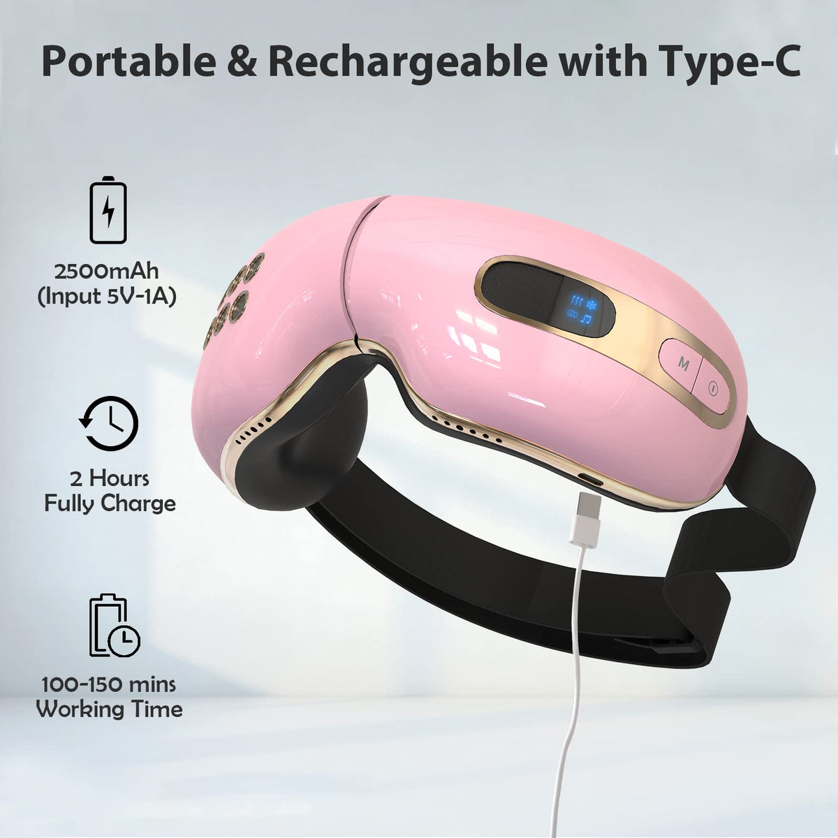 Fmlave Eye Massager with Heat and Cooling for Migraines, Dry Eyes, Dark Circles, Rechargeable Heated Eye Mask Massager Improve Sleeping - Gifts for Women and Men (Pink)