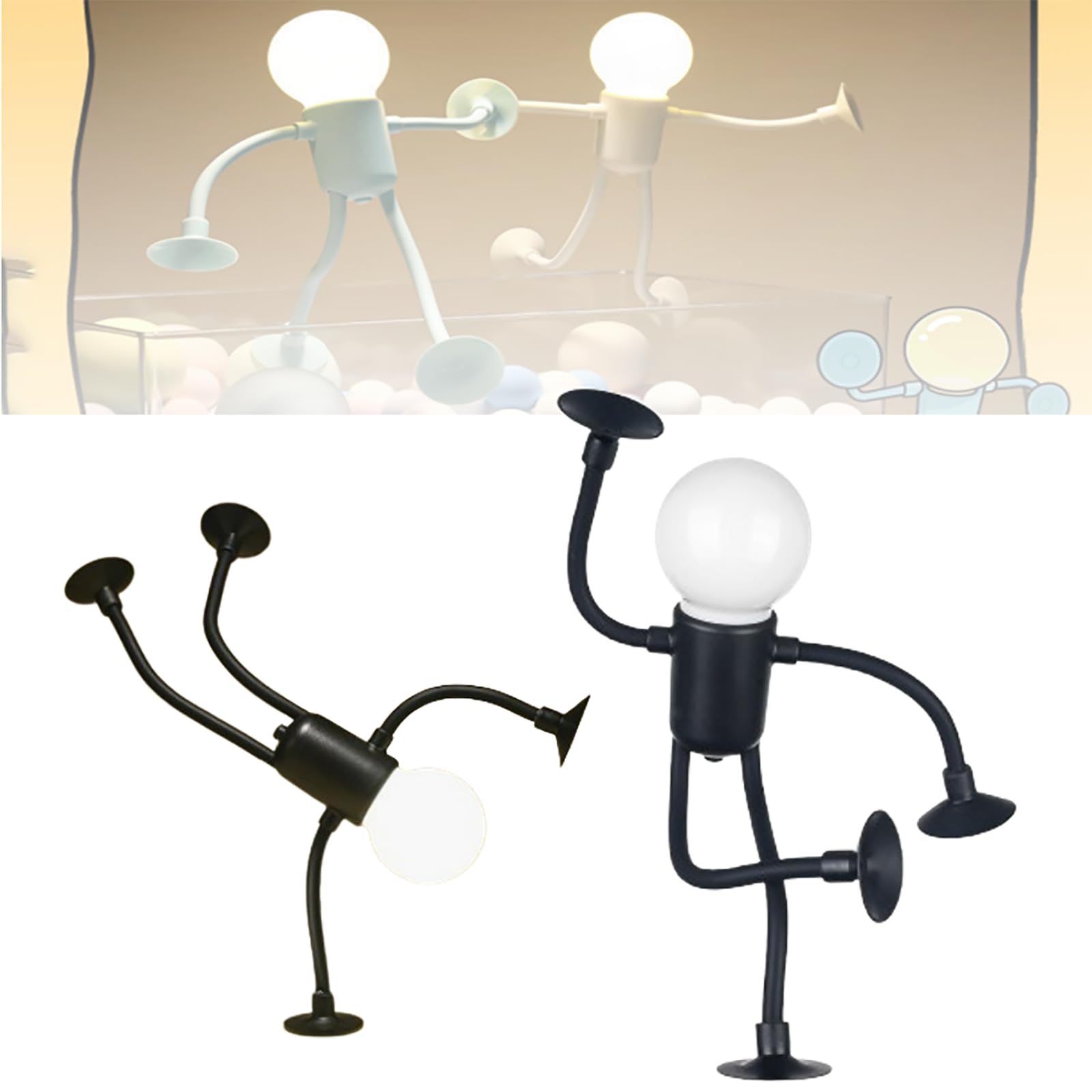 Changeable Shape Funny Sportsman Night Light, 2024 Cute Light Bulb Man Mini Night Light, DIY Shape Night Lights for Boys Girls Room Suction Cup Bendable Desk Lamp Decompression Ornaments (Black)