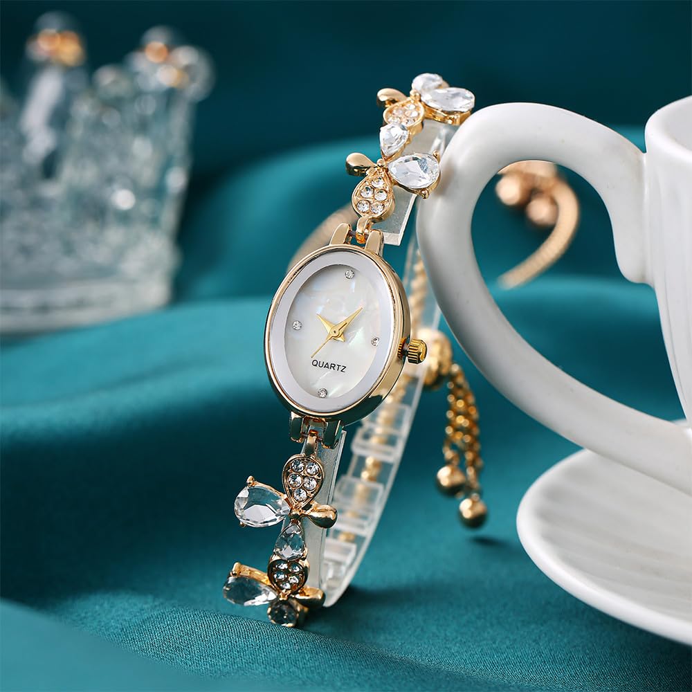 BESTKANG Women's Watch Luxury Petal Casual Bracelet Watch Simulated Quartz Watches for Women (Gold)