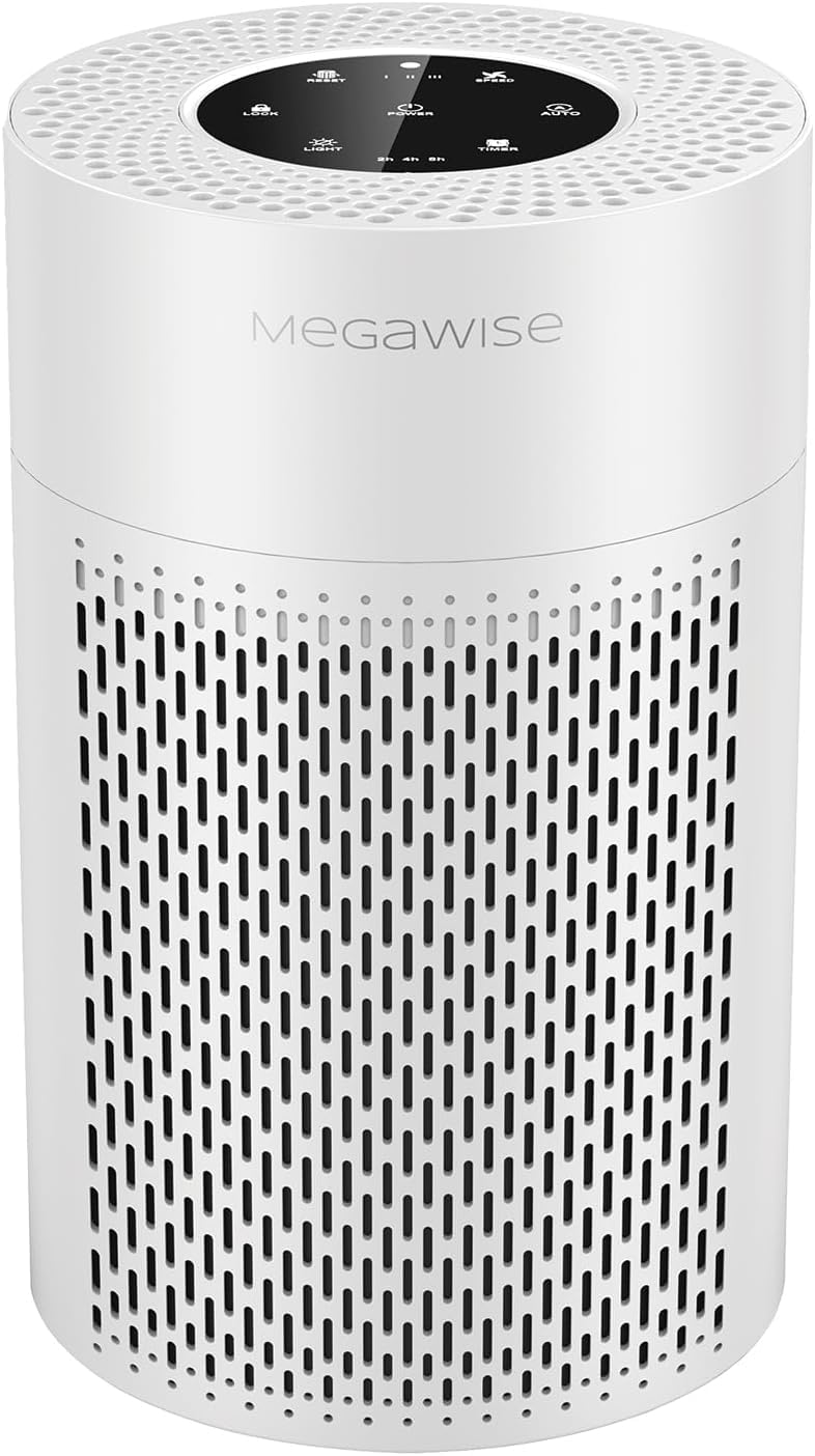 MEGAWISE 2022 Updated Version Smart Air Purifier for Home Large Room up to 1076ft², H13 True HEPA Filter with Smart Air Quality Sensor, Sleep Mode, Quiet for Pollen, Pets Hair, Odors,Smoke,Dust, White