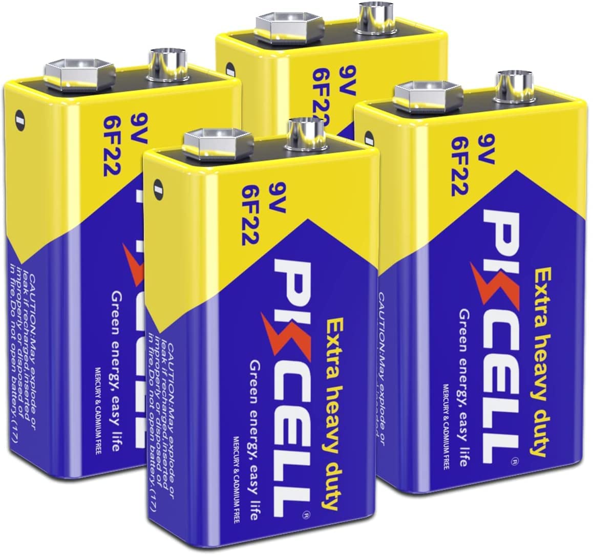 PKCELL 9V Battery Carbon Zinc for Smoke Detectors 6F22 Battery, 10-Year Shelf Life，Ultra Long-Lasting(4 Count)