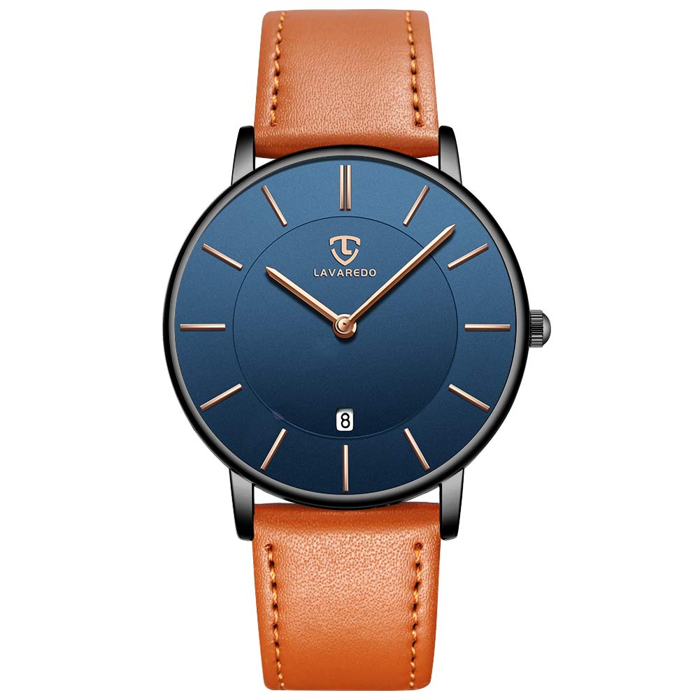 BEN NEVIS Watch, Mens Watch, Minimalist Fashion Simple Wrist Watch Analog Date with Leather Strap Orange Blue