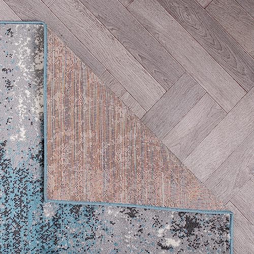 Rugshop Modern Abstract Stain Resistant Soft Runner Rug 2' x 7' Blue