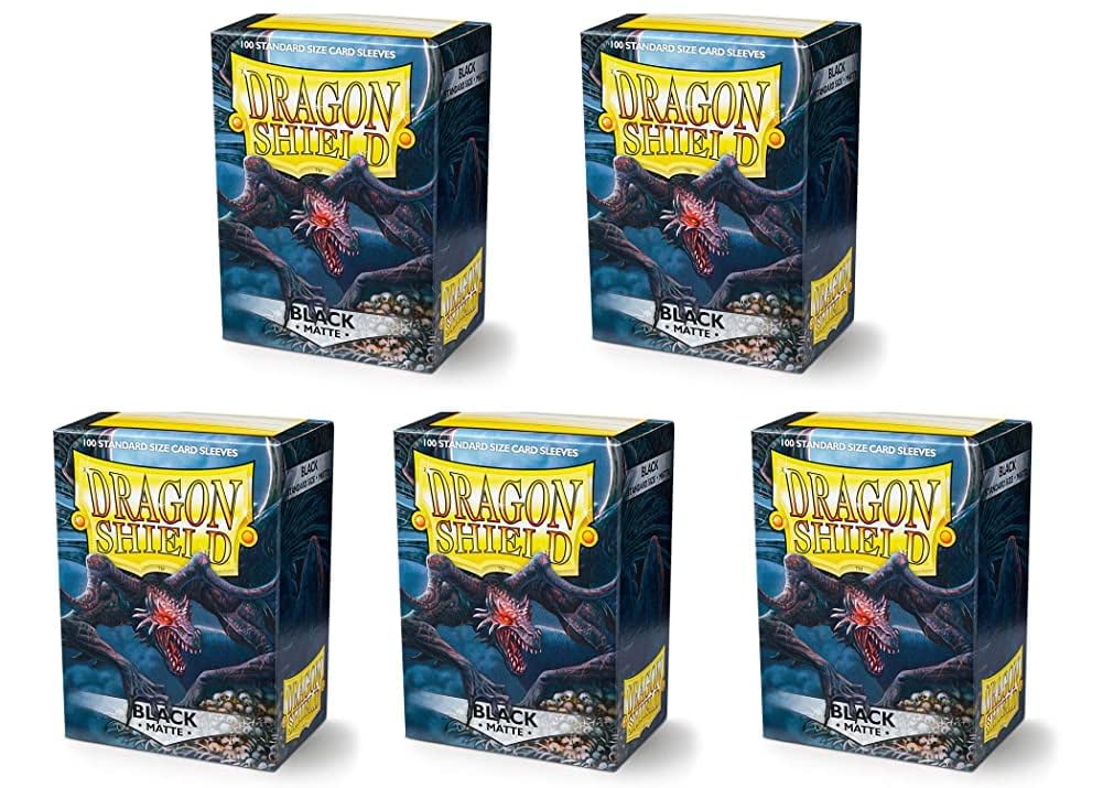 5 Packs Dragon Shield Matte Black Standard Size 100 ct Card Sleeves Value Bundle!