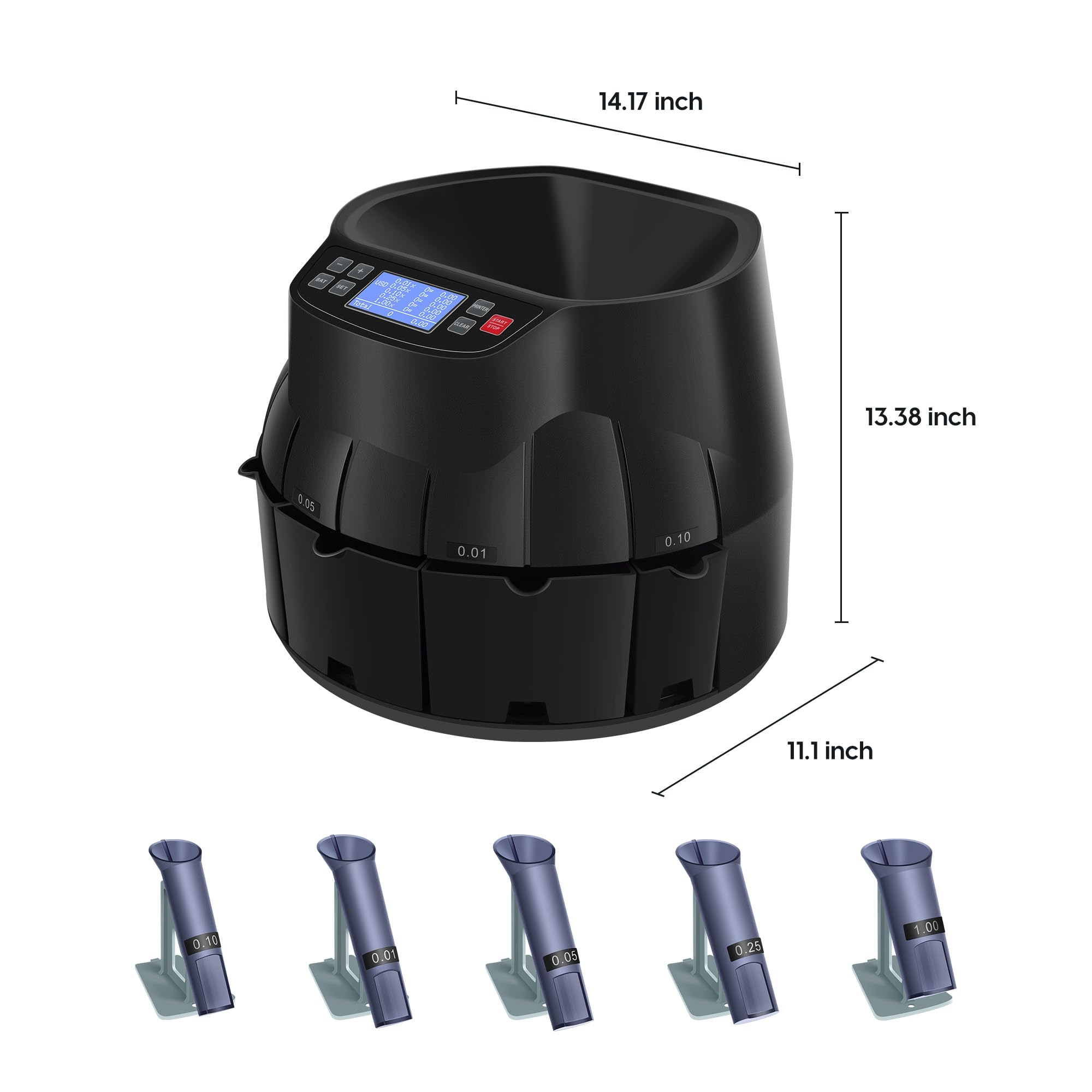 Ninedeers ND100 Coin Counter Sorter Machine and Wrapper/Roller, Sorts up to 345 Coins Per Minute, Comes with Intelligent Counting & Sorting Report & Printing-Compatible Function, Preformed Wrappers