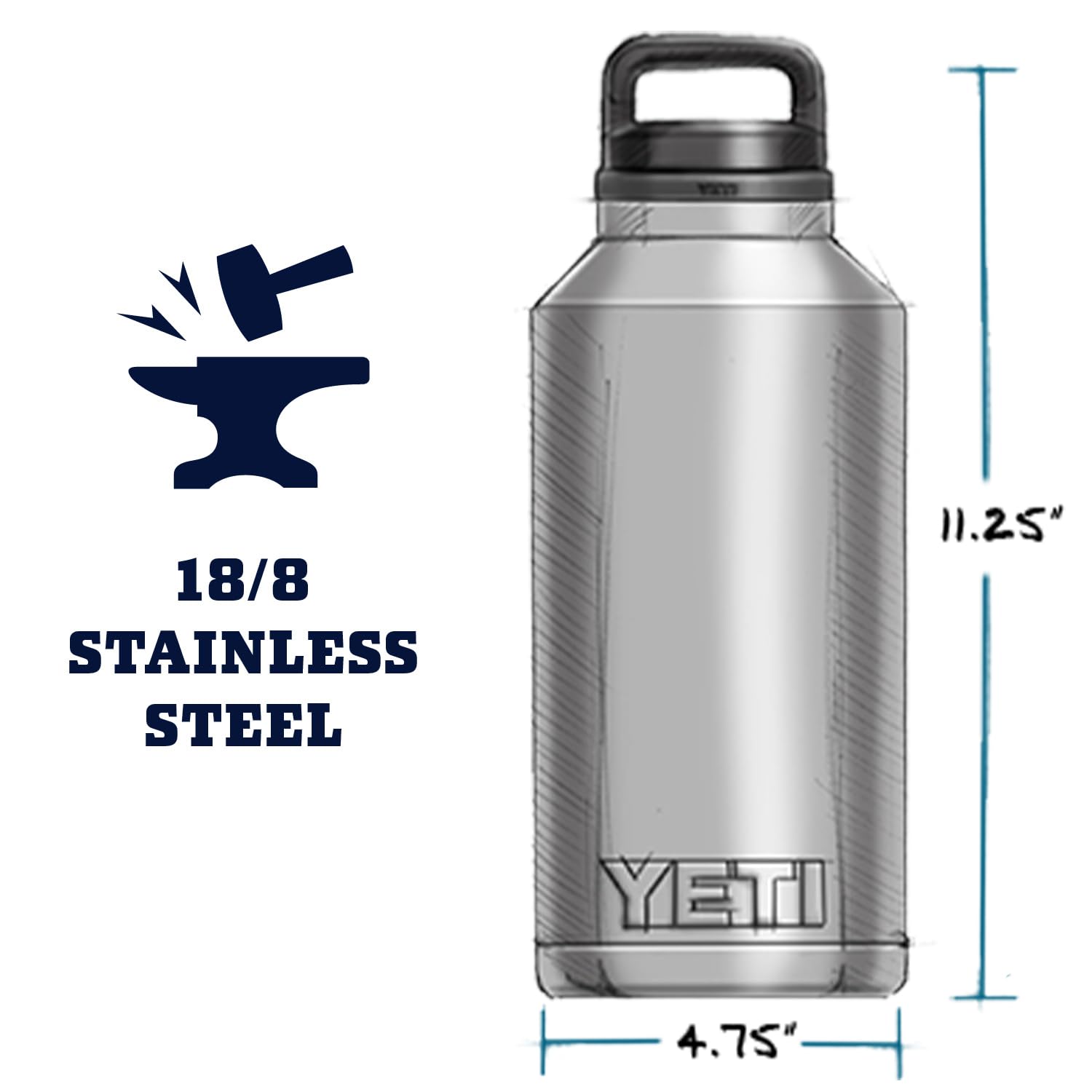 YETI Rambler 64 oz Bottle, Vacuum Insulated, Stainless Steel with Chug Cap, White