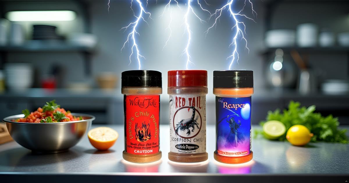Wicked Reaper Extreme Chili Powder Gift Set, 3 Pack – Ghost, Scorpion, Carolina Reaper, 2 oz Bottles
