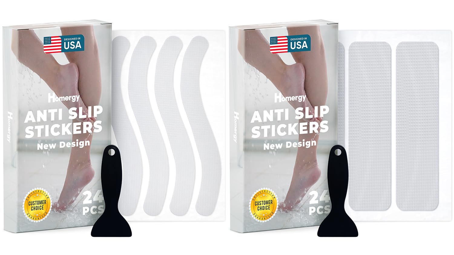 Homergy Wavy Line and Rectangle – Anti-Slip Shower Stickers, 48 PCS Clear Adhesive Safety Strips