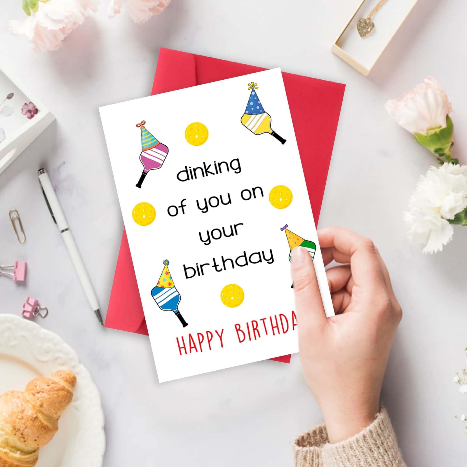 Asmallgf Happy Pickleball Birthday Card for Grandpa Grandma, Funny Sport Themed Birthday Gifts for Women Men, Dinking Of You on Your Birthday