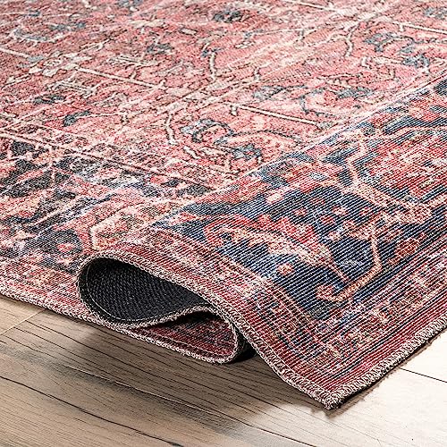 nuLOOM Katie Machine Washable Distressed Bordered Area Rug, 4x6, Rust