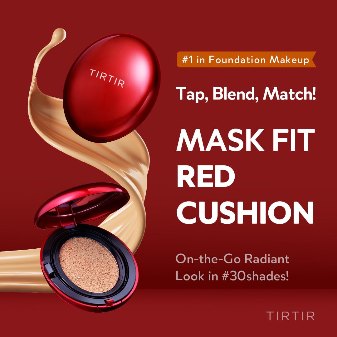 [*Mini Size*] TIRTIR Mask Fit Red Cushion Foundation | Full coverage, Weighless, Skin fit, Satin Glow Finish, Korean cushion foundation (#10C Shell, 0.15 Fl Oz)