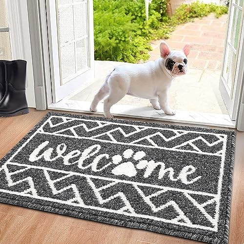 Long Indoor Door Mat, 2' x 8' Entryway Runner Rug, Absorbent Low Profile Throw Rugs with Rubber Backing Washable Non Slip Rug, Shoe Mat Dirt Trapper Carpet Runner for Home Kitchen Laundry Pet, Black