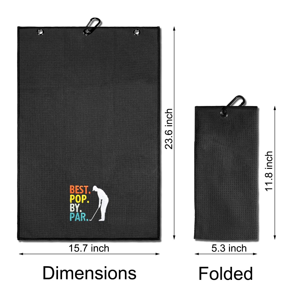 TOUNER Funny Golf Towel Gift for Dad, Retirement Gifts for Men Golfer, Funny Golf Towel for Men, Embroidered Golf Towels for Golf Bags with Clip (Best Pop by Par)