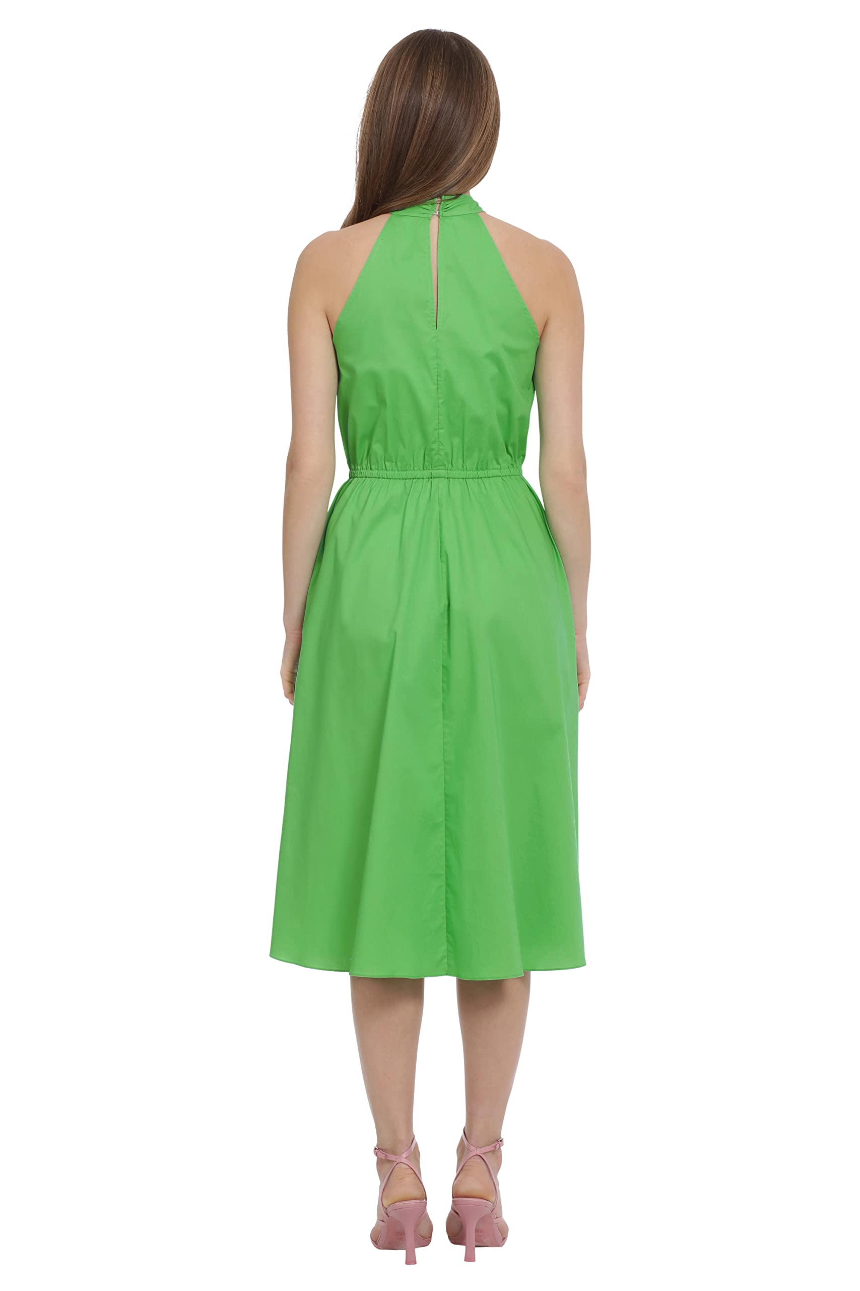 Maggy London Women's Halter Neck with Circle Trim Detail Cotton Poplin Dress Party Occasion Date Guest of, Vibrant Green, 12