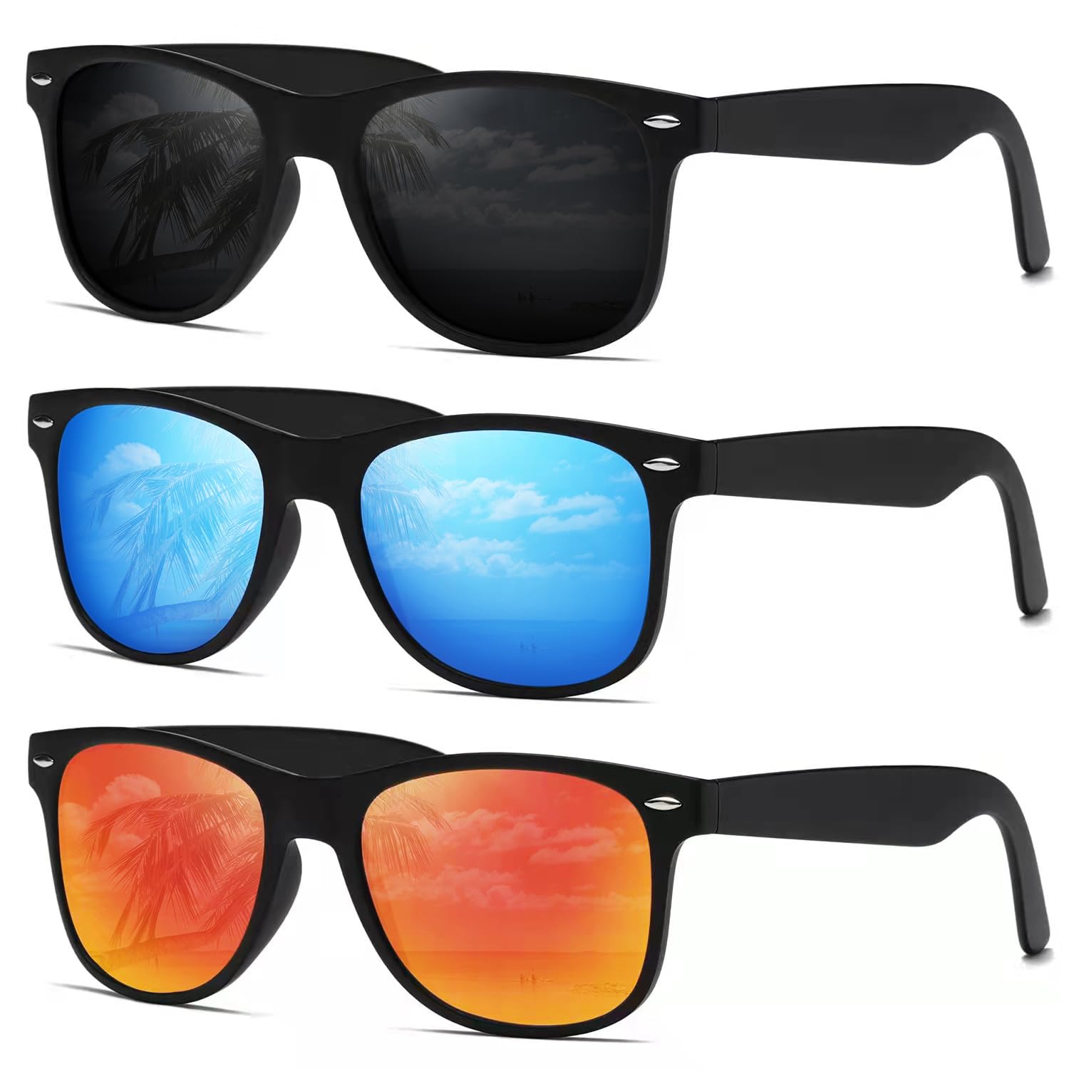 DEMIKOS Sunglasses Unisex Polarized Mens Sunglasses - Essential for Daily Life and Travel Mens Sunglasses (heihui+binlan+heibai), Blue, Medium