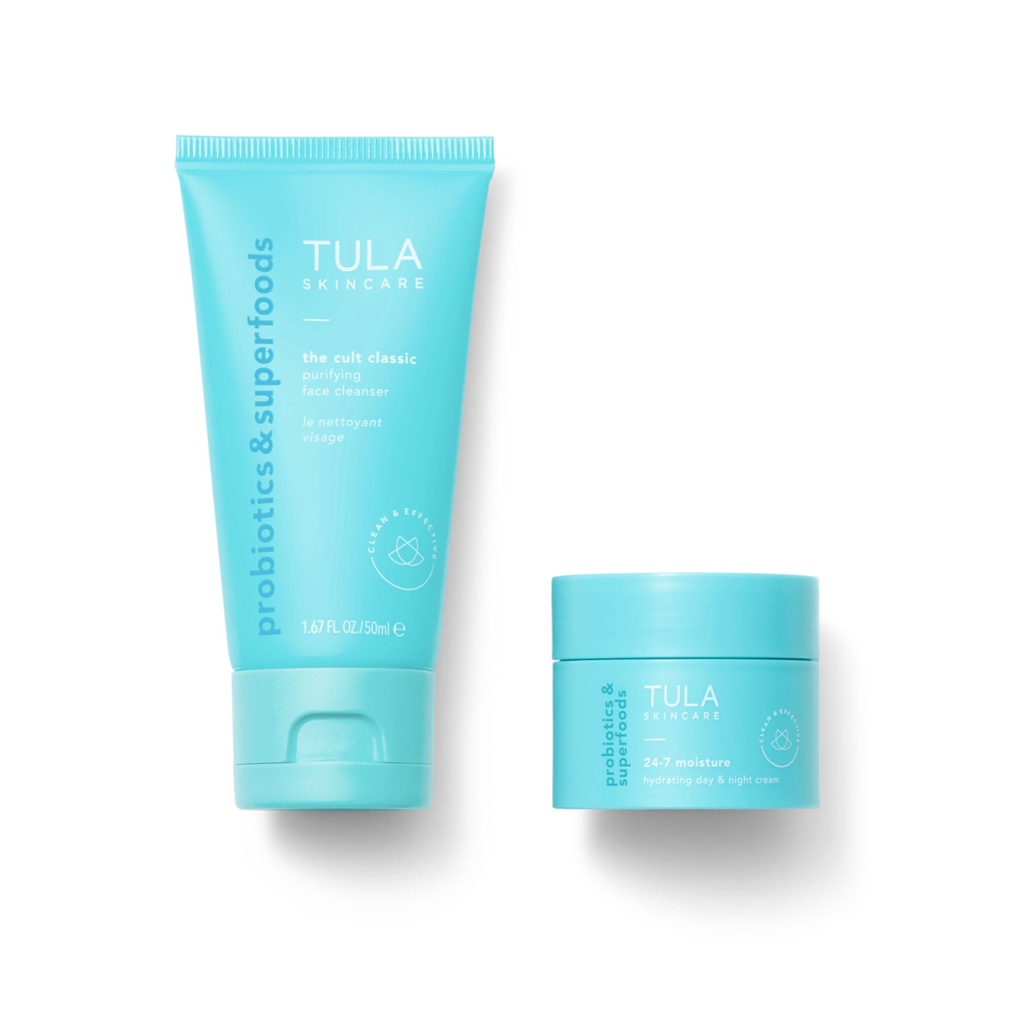 TULA Skincare Glazed in Glow Cleansing & Hydrating Duo - Includes Travel Sized 24-7 Moisture Hydrating Day & Night Cream and Cult Classic Purifying Face Cleanser, 2-piece set