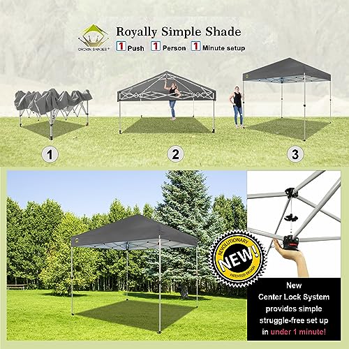 Crown Shades 10x10 Pop Up Canopy - Beach Tent with One Push Setup - Outdoor Sun Shade for Events, Parties, Camping - STO-N-Go Cover Bag, Silver Coated Top, 3 Height& 4 Sand Bags, Sky Blue Stripes