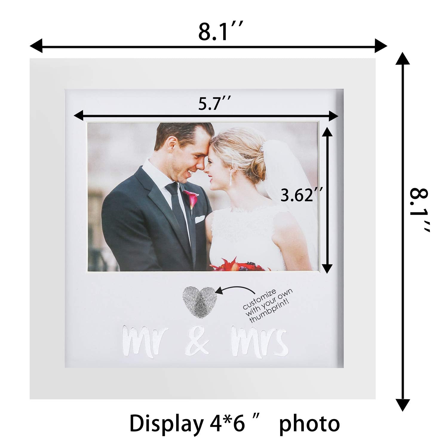 Jinchuan Heart Thumbprint Keepsake Frame and Ink Kit,Wedding Picture Frame Wedding Registry Idea Shower Gift For Bride Newlywed (White Frame, Silver text)