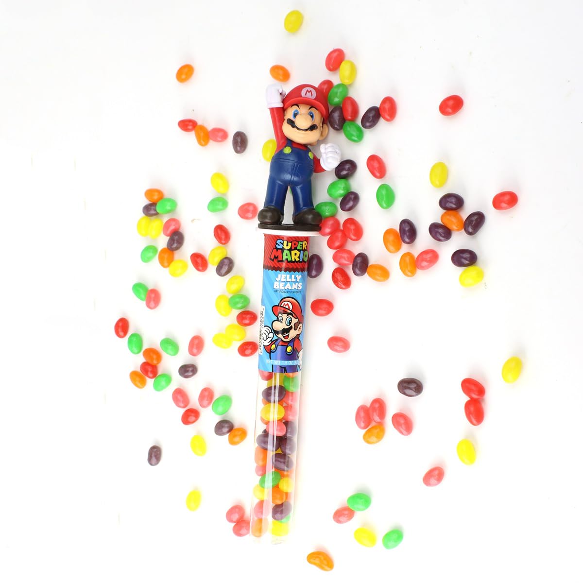 Mario Prefilled Gift Basket with Toys, Jelly Beans Candy and Bonus Mario Tube Topper for Kids, Tweens, Teens