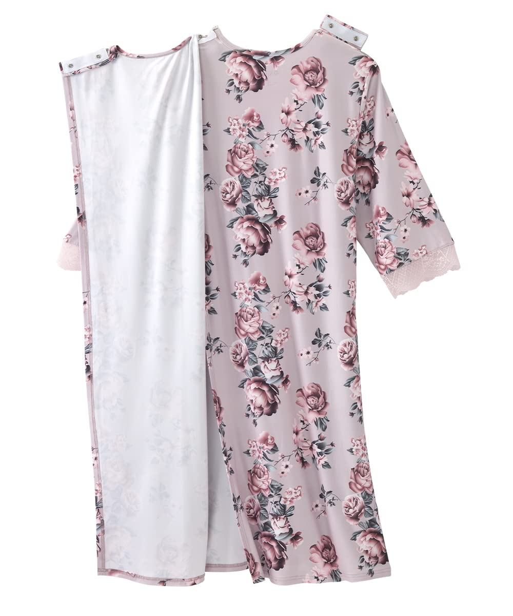 Silverts Hospital Gowns for Women Open Back, Night Gowns for Elderly Women, Adaptive Clothing for Seniors, Hospice Care Supplies, Hospital Robe, Old Lady Dress - Lilac Bloom SMA