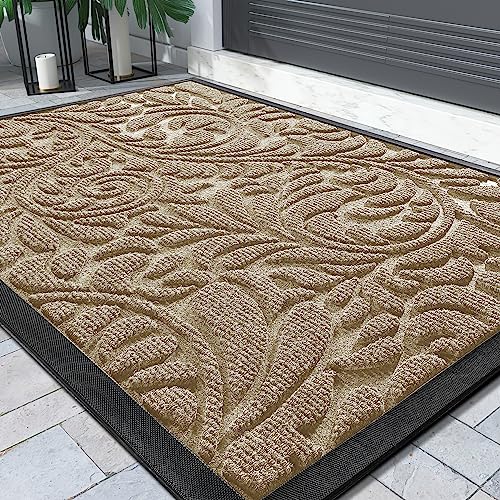 Yimobra Sturdy Door Mat, Heavy Duty Front Welcome Mats for Home Entrance Outdoor Indoor, Doormat for Outside Back Patio Floor Entry Porch Garage Office, Weather Resistant Easy Clean, 29.5 x 17, Beige