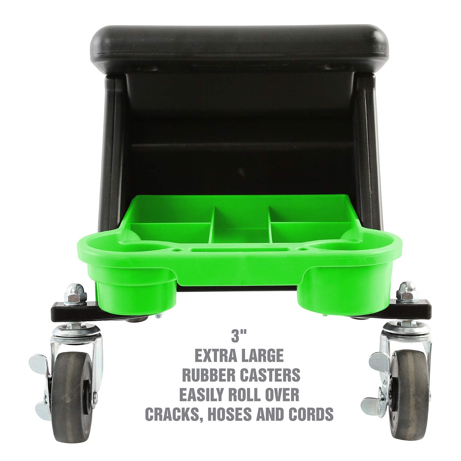 OEMTOOLS 24986 Heavy-Duty Rolling Workbench and Creeper Seat, Mechanics Stool with Wheels, Creepers, Shop Stools with Wheels, Automotive, Green and Black 300 LB Capacity