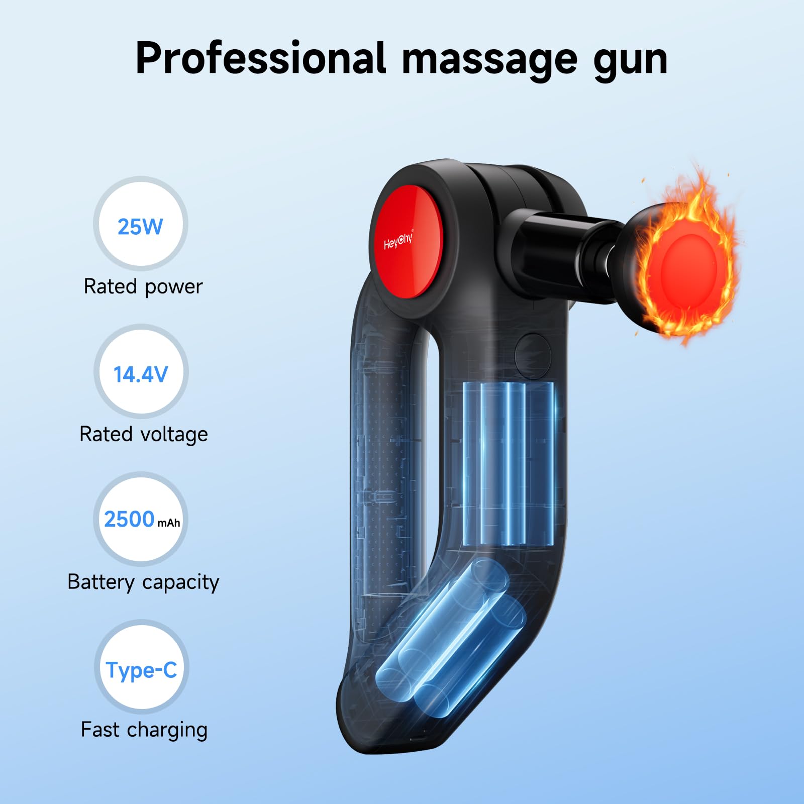 HEYCHY Massage Gun Deep Tissue with Heat, 90°Adjustable Percussion Massager with 12mm Amplitude, Type-C Charging, Carry Case, 4 Speed Modes for Athletes Workout Pain Relief, New Year Gifts (Black)