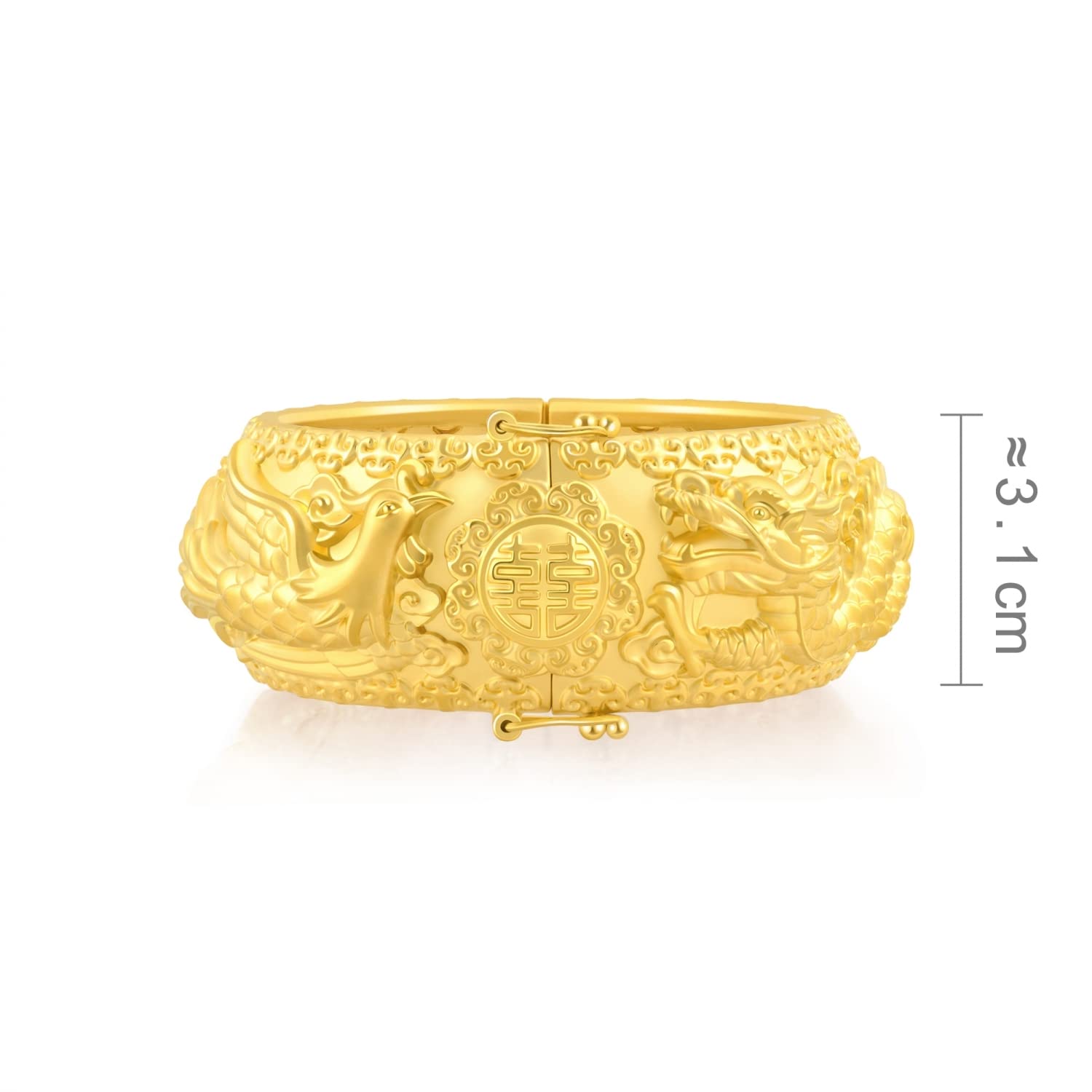 CHOW SANG SANG Chinese Wedding Collection 999.9 24K Solid Gold Price-by-Weight 19.46g Gold Dragon and Phoenix Bangle for Women and Wedding Occasions 93254K | 7 (Wrist Size:14.5-15.5 CM)