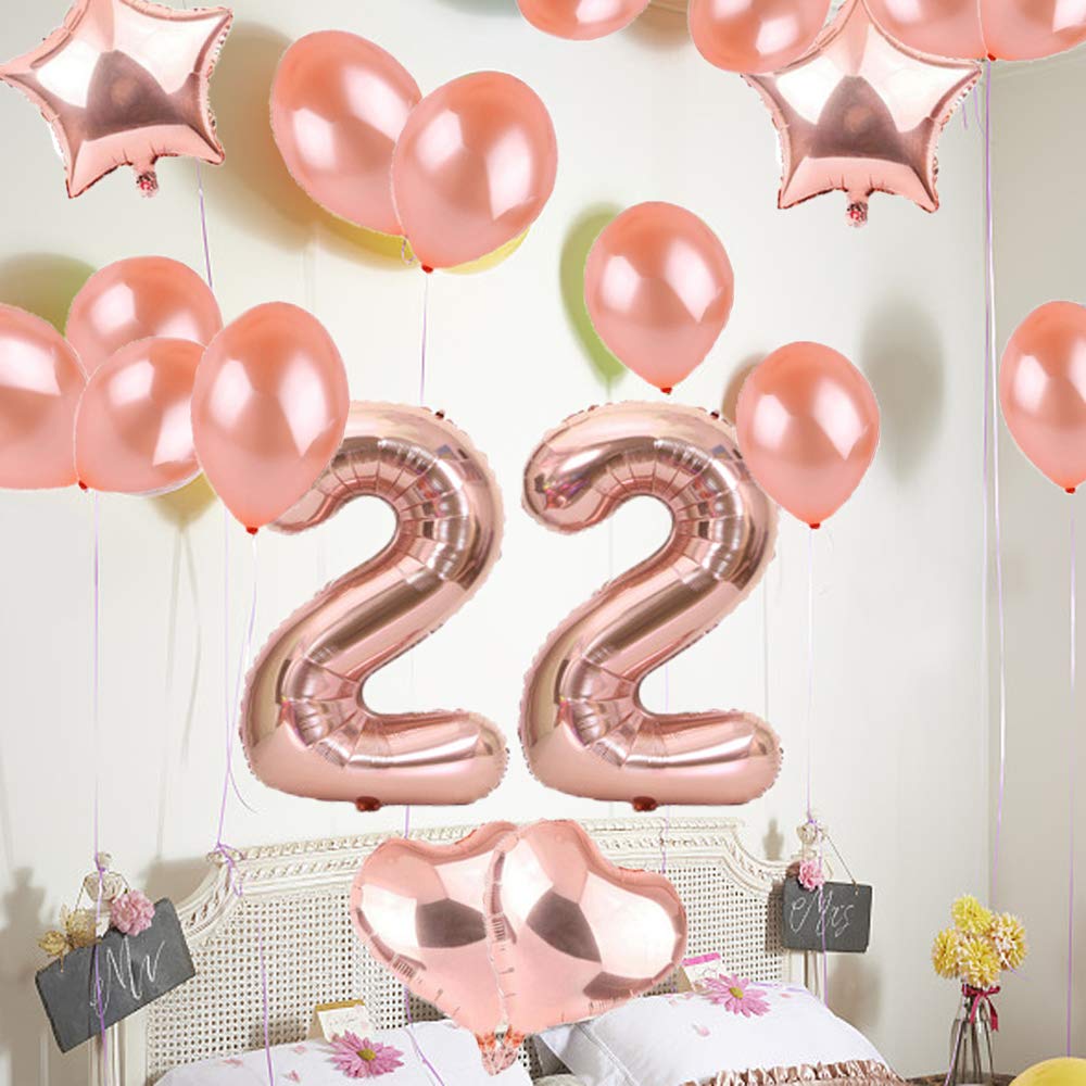 22th Birthday Decorations Party Supplies,22th Birthday Balloons Rose Gold,Number 22 Mylar Balloon,Latex Balloon Decoration,Great Sweet 22th Birthday Gifts for Girls,Photo Props