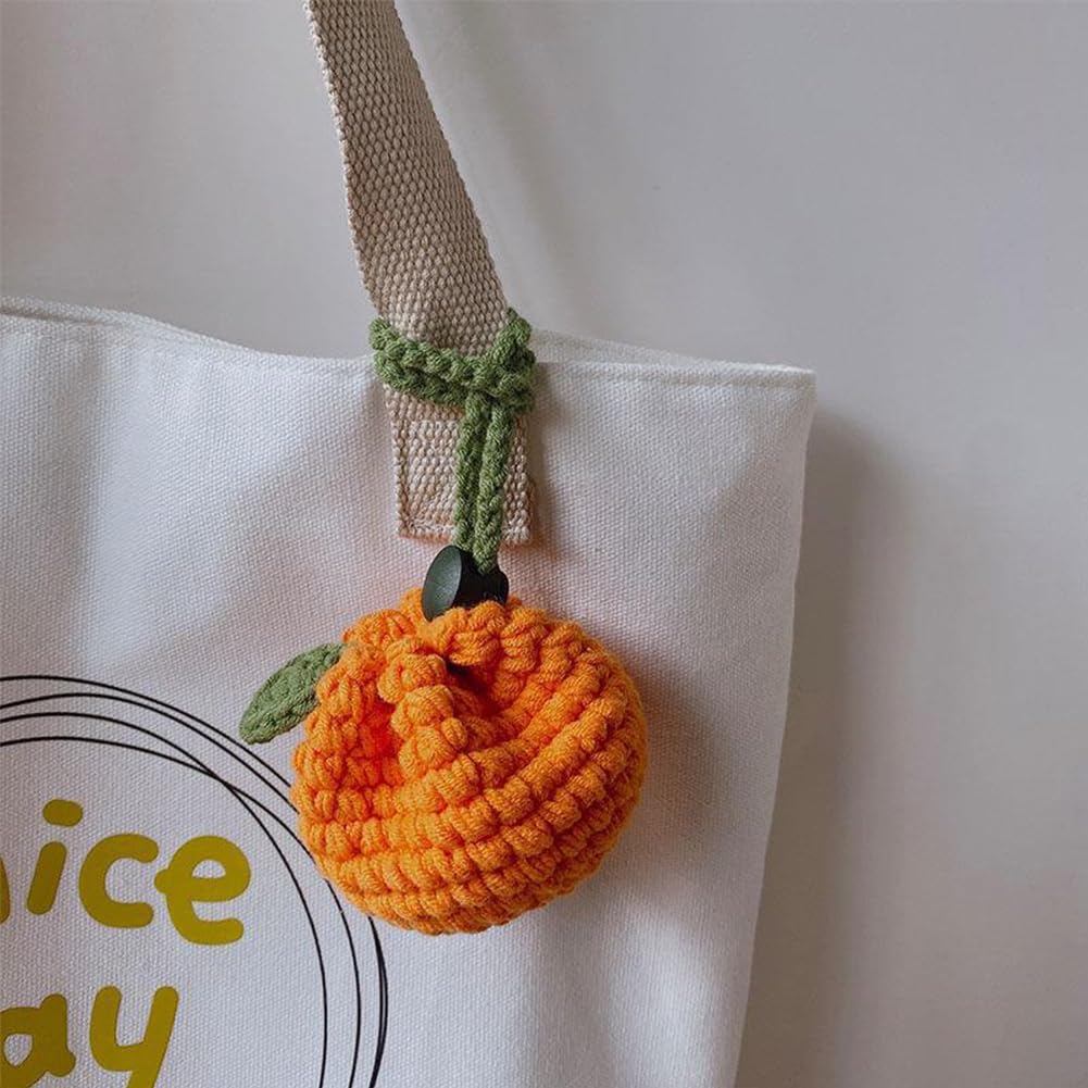 Cute Tangerine Shaped Small Storage Bag, Crochet Drawstring Bags, Mini Handwoven Cotton Handbag, Coin Purse Pouch, Orange Knitting Change Wallet, Earbuds Protective Case, Handmade Gift for Women Girls