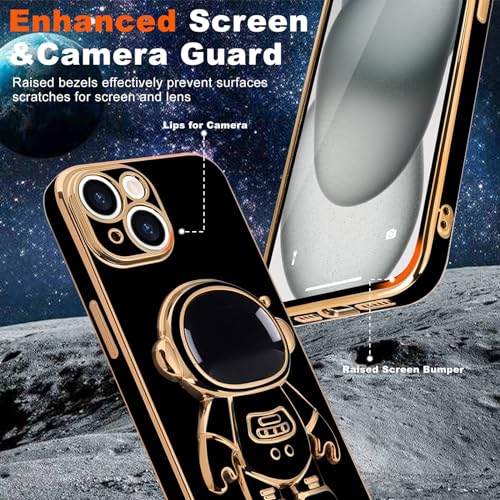 Pepmune for iPhone 15 Case, Cute 3D Astronaut Stand with [2 Screen Protector] [Camera Protection] Kickstand Shockproof Bling Silicone Soft Cover for Apple iPhone 15 Phone Case, Blue