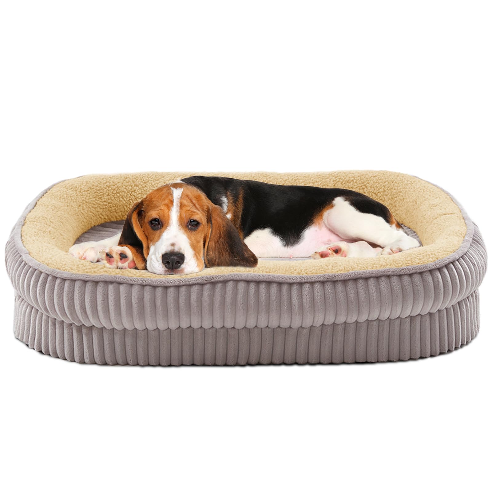 DEBANG HOME Orthopedic Dog Bed for Medium Dogs Breeds, High Density Egg Crate Foam Dog Sofa Beds,Oval Kennel Bed, Pet Couch Bed with Four Sided Bolster, Removable Washable Cover& Non-Slip Bottom