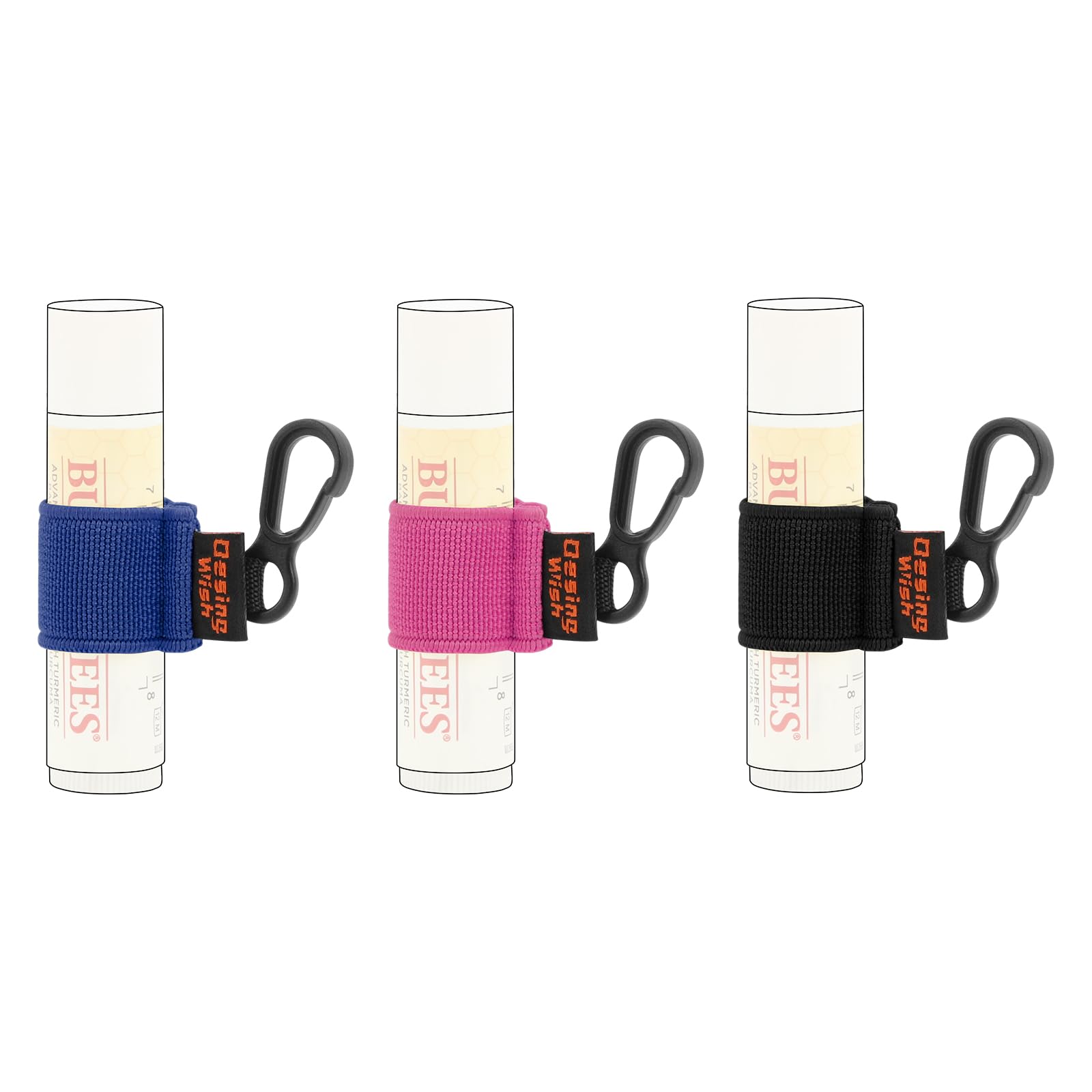 Desing Wish 3 PCS Mini Chapstick Holder Keychain Elastic Sleeve Chapstick Keychain Holder for Lip Balms/Lip Gloss/Lipsticks, Lip Balm Holder Sleeves (Black/Rose/Blue)