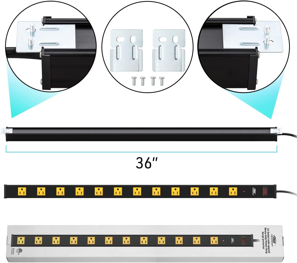 Long Power Strip, 12-Outlet Heavy Duty Surge Protector Wall Mount Power Strip with 1800 Joules Protection 15A Circuit Breaker 6FT for Garage, Shop, Industrial, Underdesk