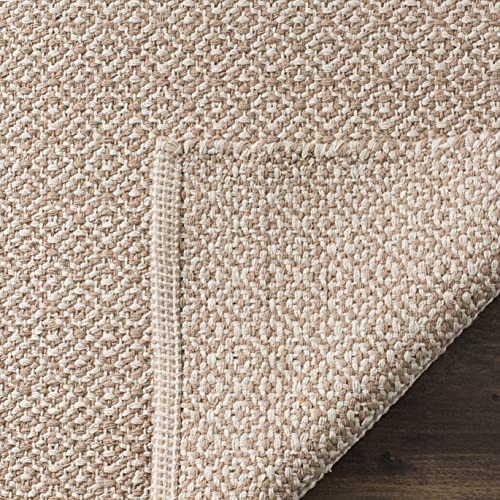 SAFAVIEH Montauk Collection Area Rug - 8' x 10', Ivory & Blue, Handmade Cotton, Ideal for High Traffic Areas in Living Room, Bedroom (MTK717C)