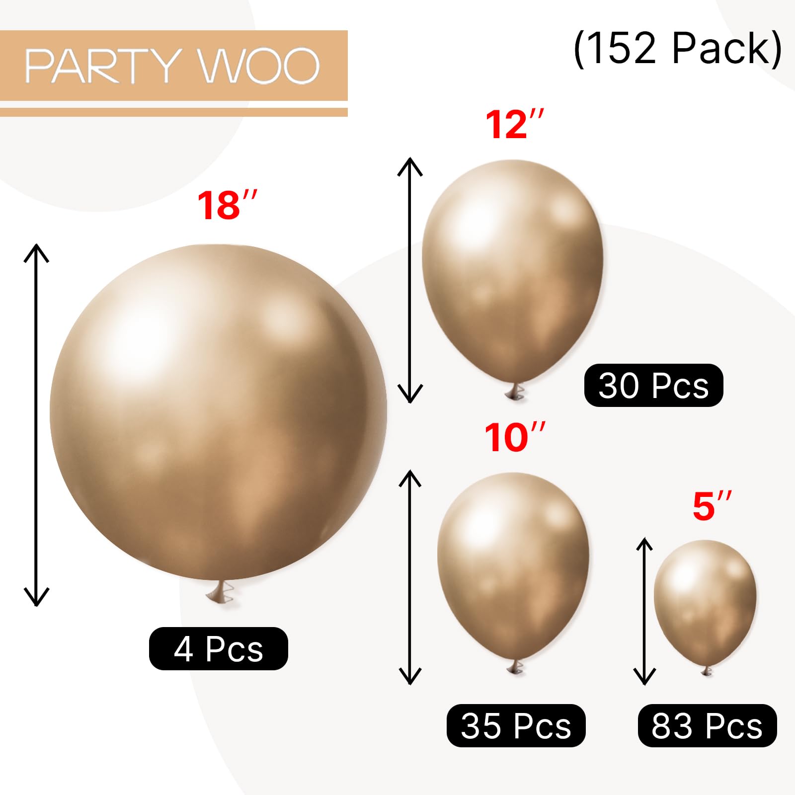 PartyWoo Metallic Gold Balloons 152 pcs Chrome Gold Balloons Different Sizes Pack of 18 12 10 5 Inch Gold Balloon Arch Kit Balloon Garland for Birthday Graduation New Year Party Decorations Gold-G127