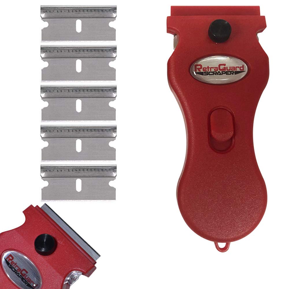 Werxrite RetraGuard Safety Razor Blade Scraper for Glass Cooktop & Hard Surfaces - Includes 5 Replacement Scraper Blades
