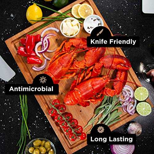 Medium Wood Cutting Board from American Cherry - A Reversible Butcher Block That Comes with Juice Groove for Cutting Meat and Juicy Veggies Easily - Cherry Chopping Board - 16x12x1.5 inches