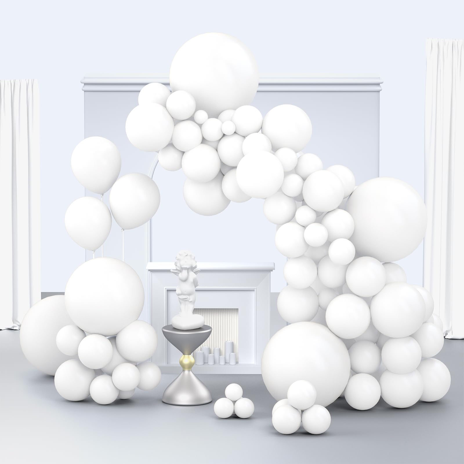 Zingnify White Balloons, 150 pcs Different Sizes Pack of 18 Inch 12 Inch 10 Inch 5 Inch Matte White Latex Balloons for Balloon Garland Balloon Arch as Birthday Party Wedding Decorations