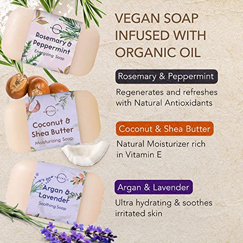 O Naturals 100% Natural Bar Soap - Assorted 6 PCS Soap Gift Set - Organic Ingredients & Essential Oils - Spa Gifts for Women & Men, Body Wash Soap Bar & Face Soap for Acne - Triple Milled Soap Bars