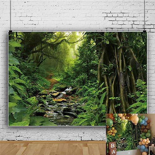 Jungle Forest Backdrop 10x8ft Spring Tropical Nature Scenery Rainforest Green Trees Photography Background for Photoshoot Kids Adults Safari Theme Party Decorations Banner